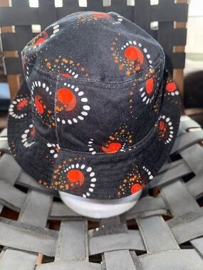 Paco Rabanne Black Bucket Hat with Red, White & Orange Dot Pattern